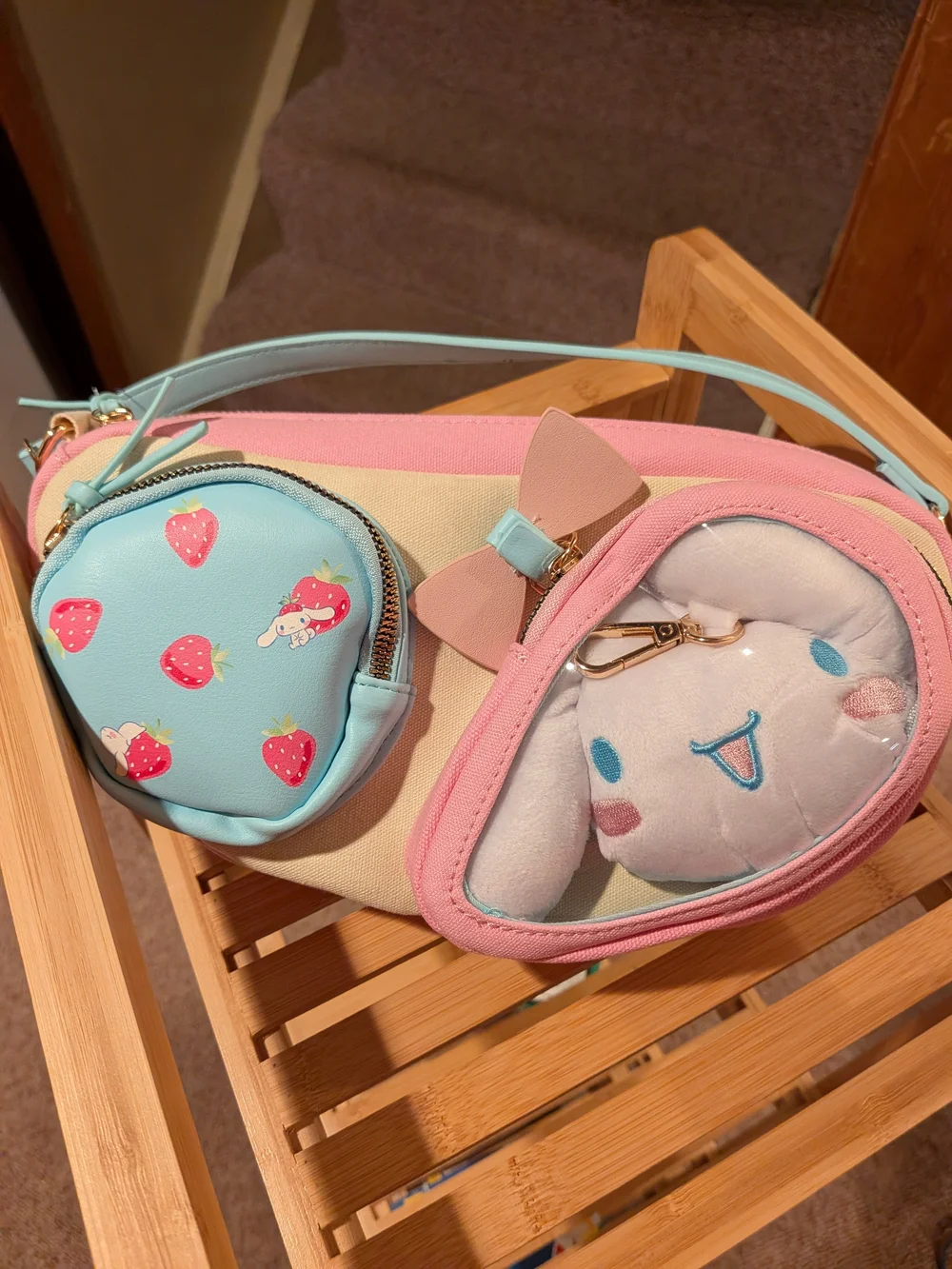 Cinnamoroll Sanrio Pink, Light Blue & Cream Plush Peekaboo Shoulder Bag
